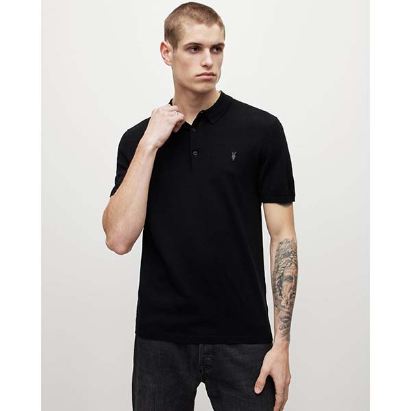 Allsaints Australia Mens Mode Merino Short Sleeve Polo Shirt Black AU70-361